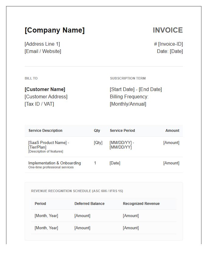 SaaS Revenue Recognition Invoice Template Style