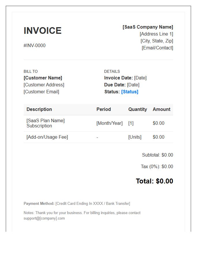 Software As A Service Billing Invoice Template