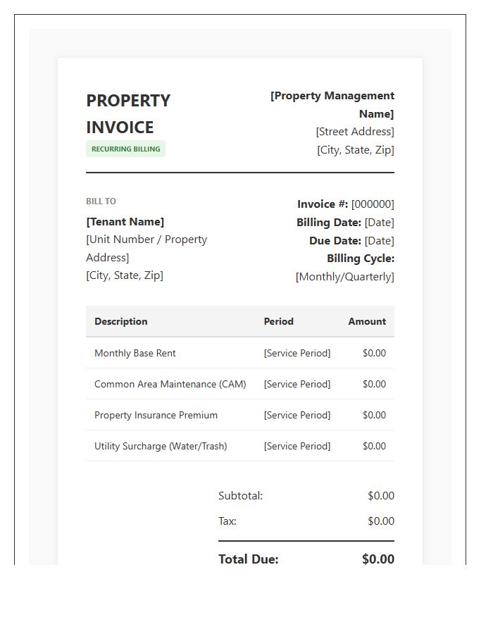 Automated Recurring Property Billing Invoice Template
