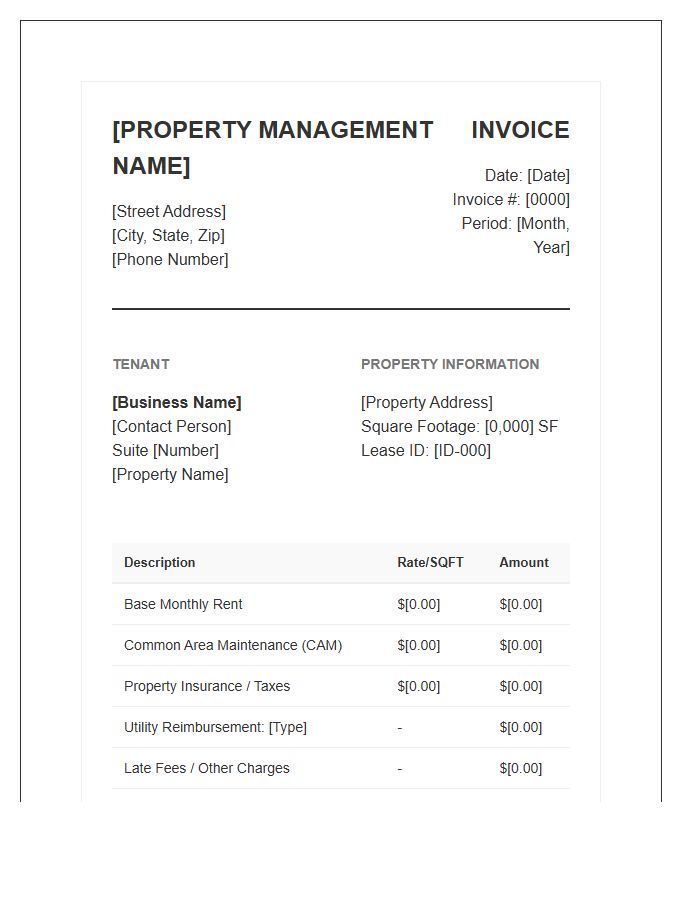 Commercial Real Estate Monthly Invoice Template