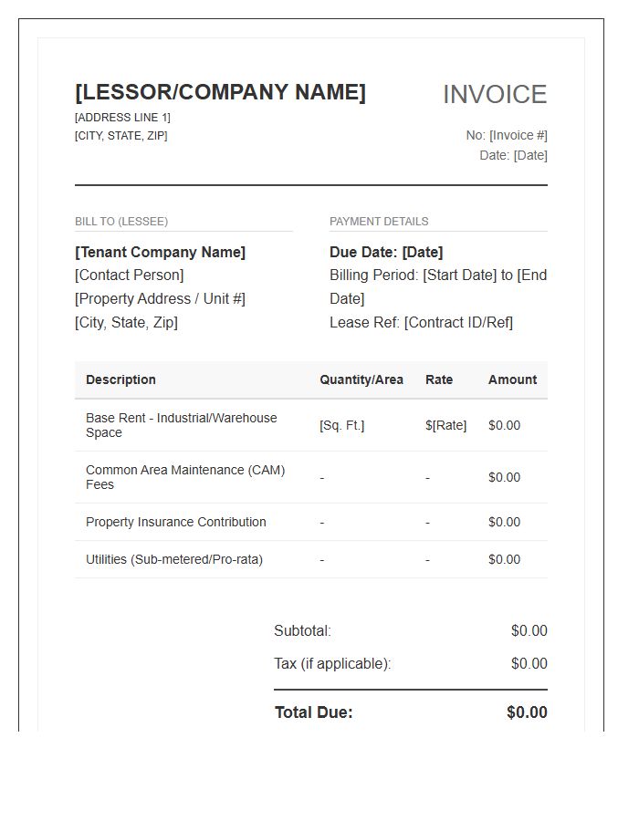 Industrial Property Recurring Rental Invoice Template