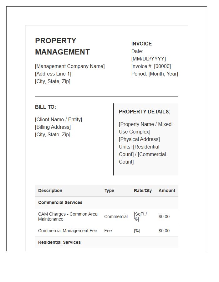 Mixed Use Property Management Invoice Template