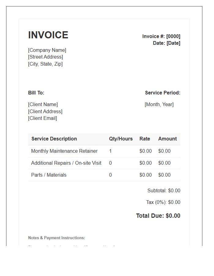 Monthly Maintenance Service Invoice Template