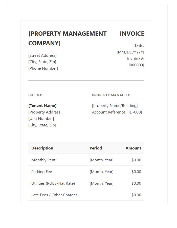 Professional Property Management Monthly Invoice Template