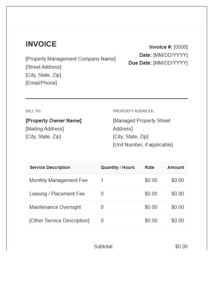 Property Manager Service Fee Invoice Template