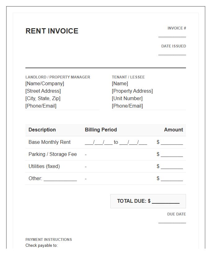 Recurring Rent Payment Invoice Template