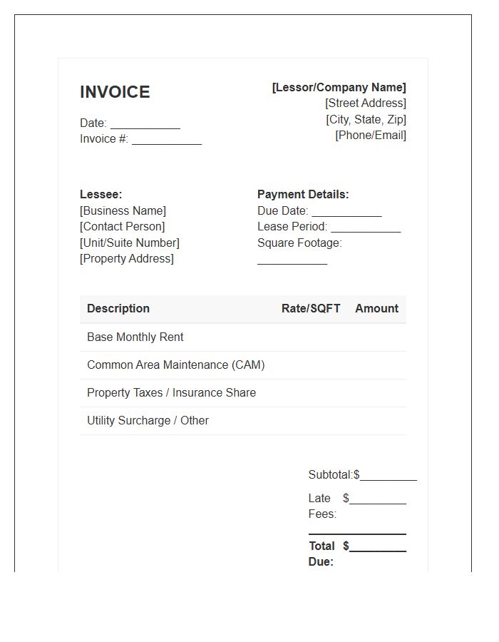 Retail Space Monthly Lease Invoice Template