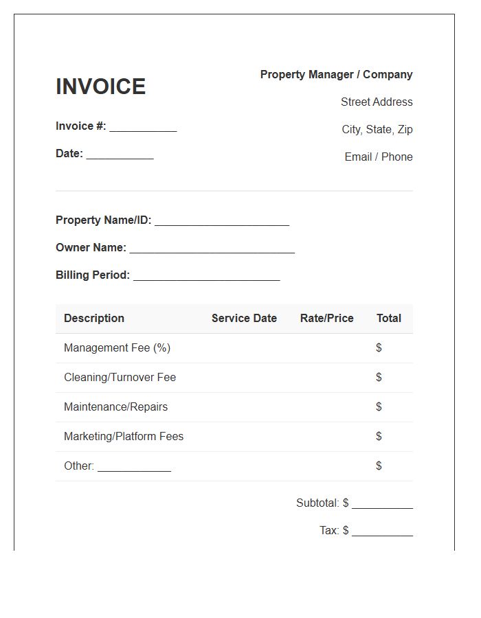 Vacation Rental Property Management Invoice Template