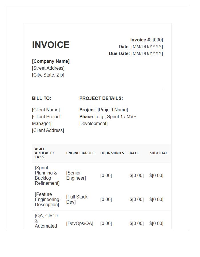 Agile Engineering Phase Invoice Template