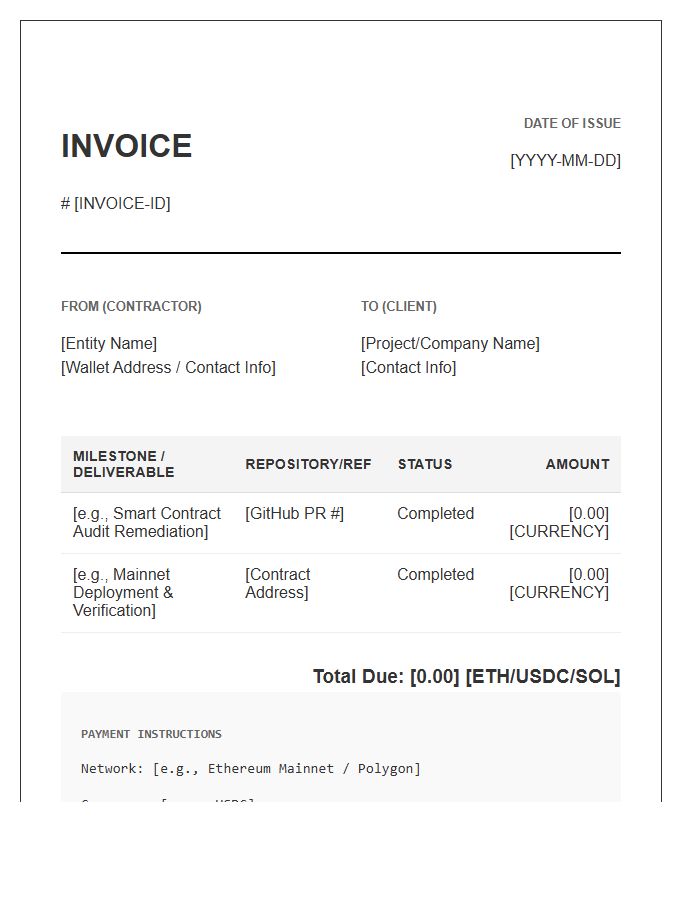 Blockchain Engineering Milestone Invoice Template