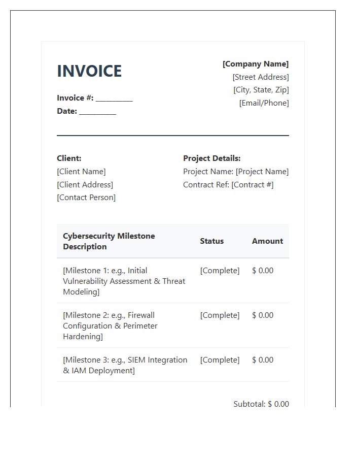 Cybersecurity Implementation Milestone Invoice Template