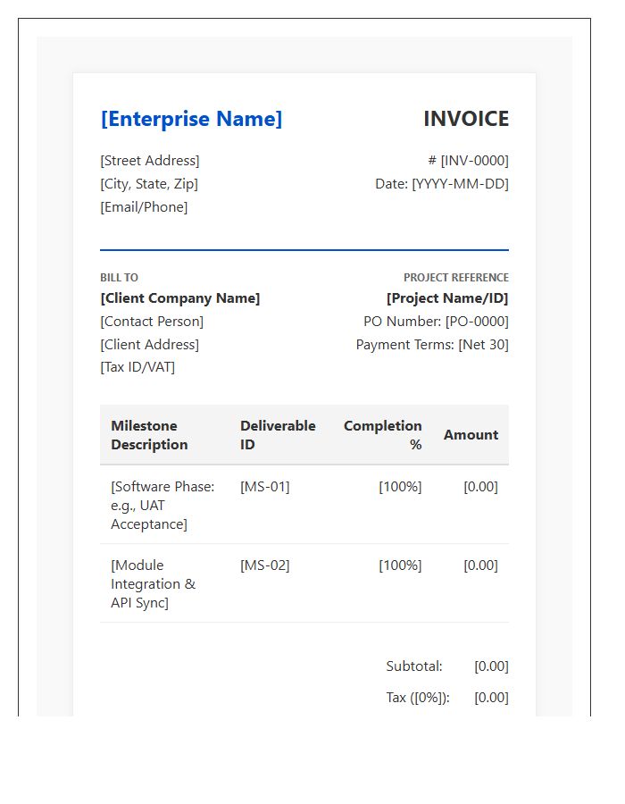 Enterprise Software Milestone Invoice Template