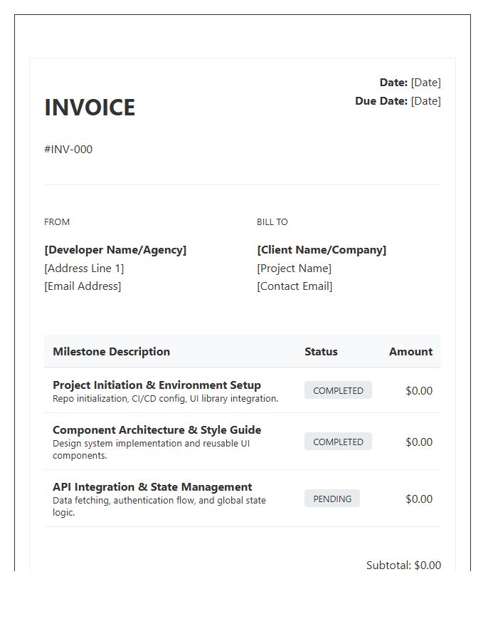 Frontend Development Milestone Invoice Template