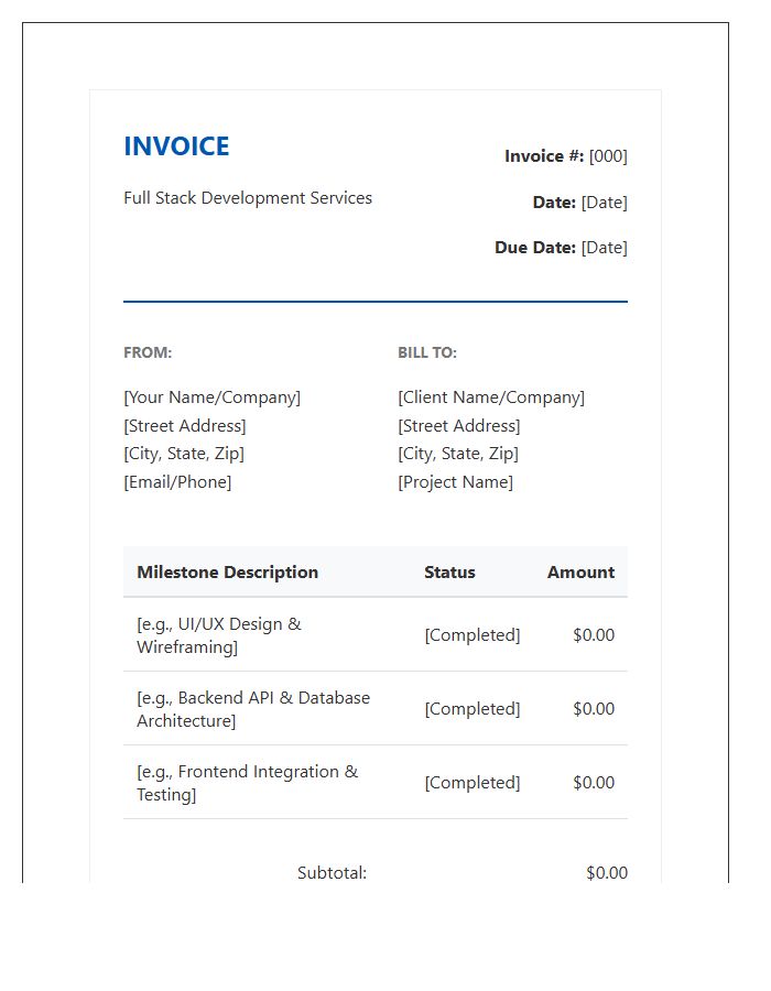 Full Stack Development Milestone Invoice Template