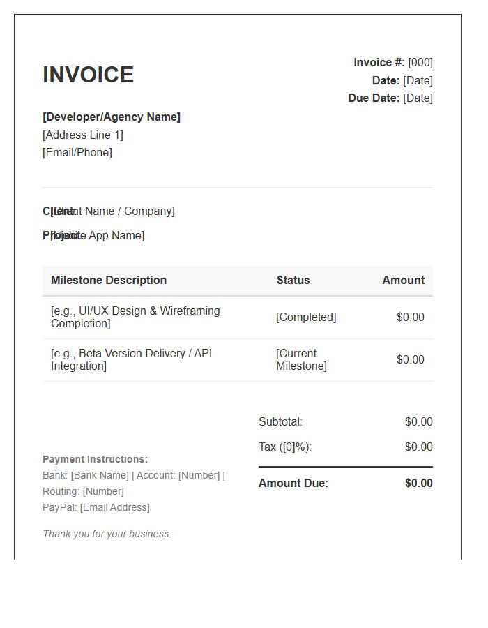 Mobile Application Milestone Invoice Template