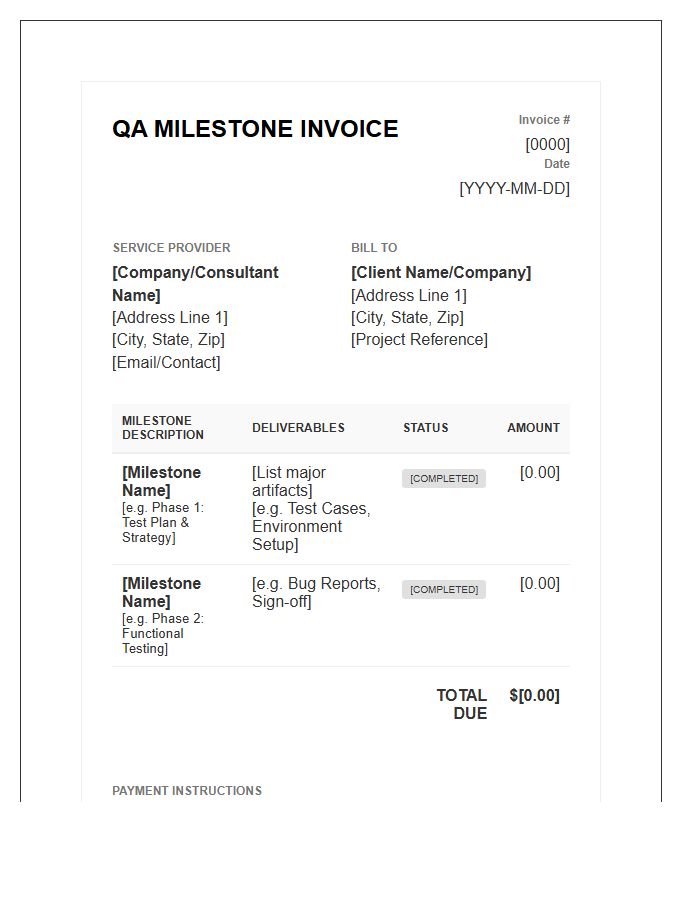 Quality Assurance Milestone Invoice Template