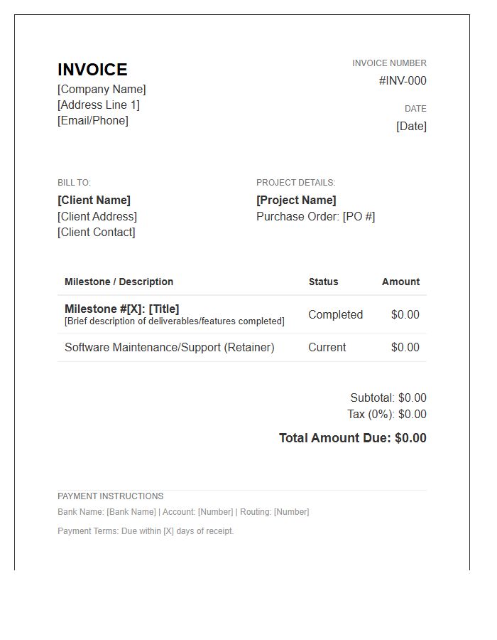 Software Development Milestone Invoice Template