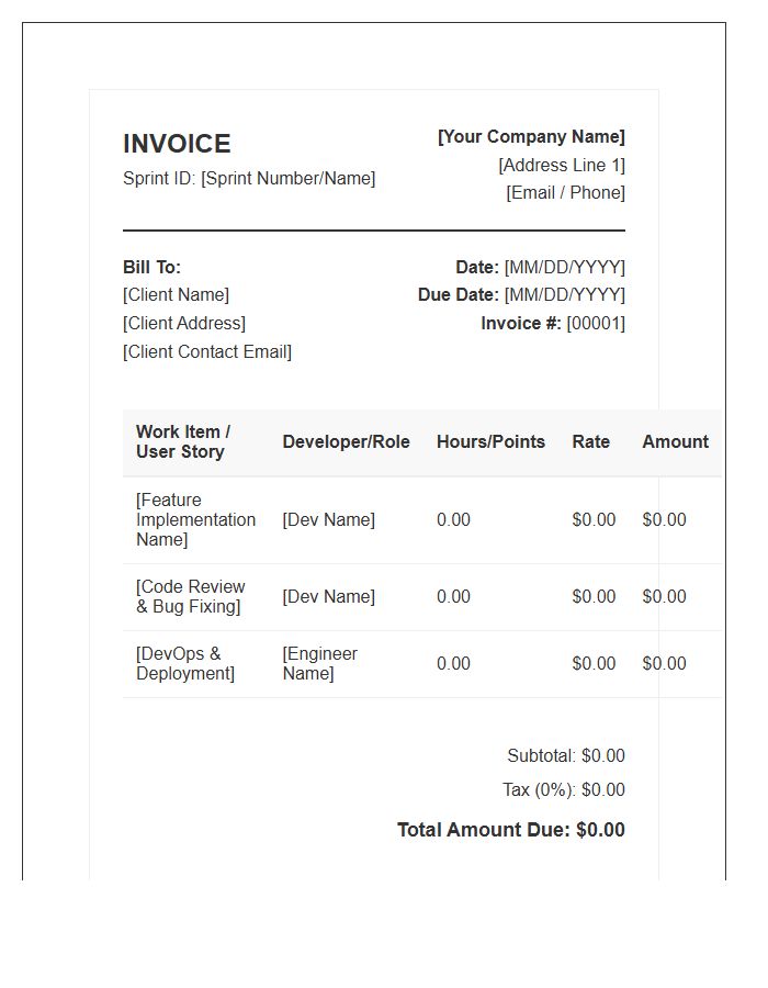 Software Engineering Sprint Invoice Template