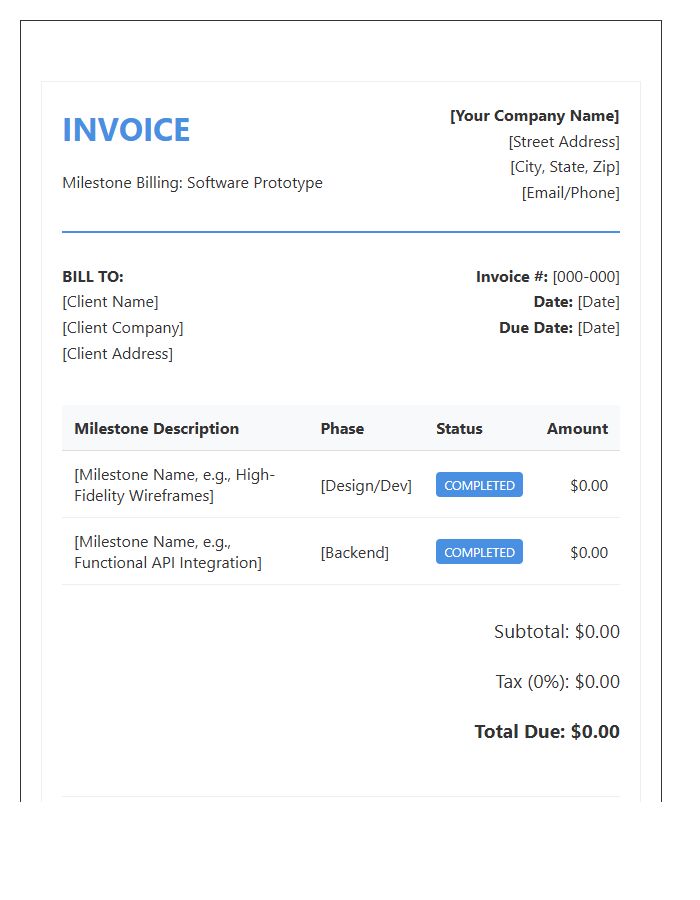 Software Prototype Milestone Invoice Template