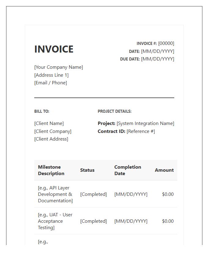 System Integration Milestone Invoice Template