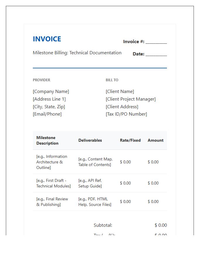 Technical Documentation Milestone Invoice Template