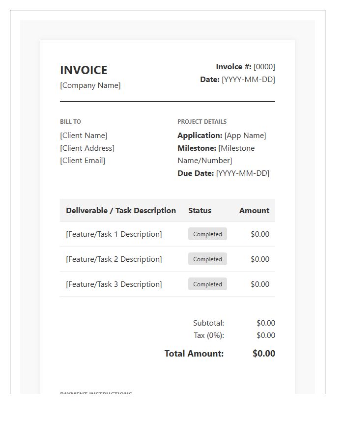 Web Application Milestone Invoice Template