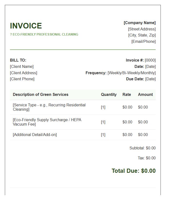 Recurring Eco Friendly Cleaning Invoice Template