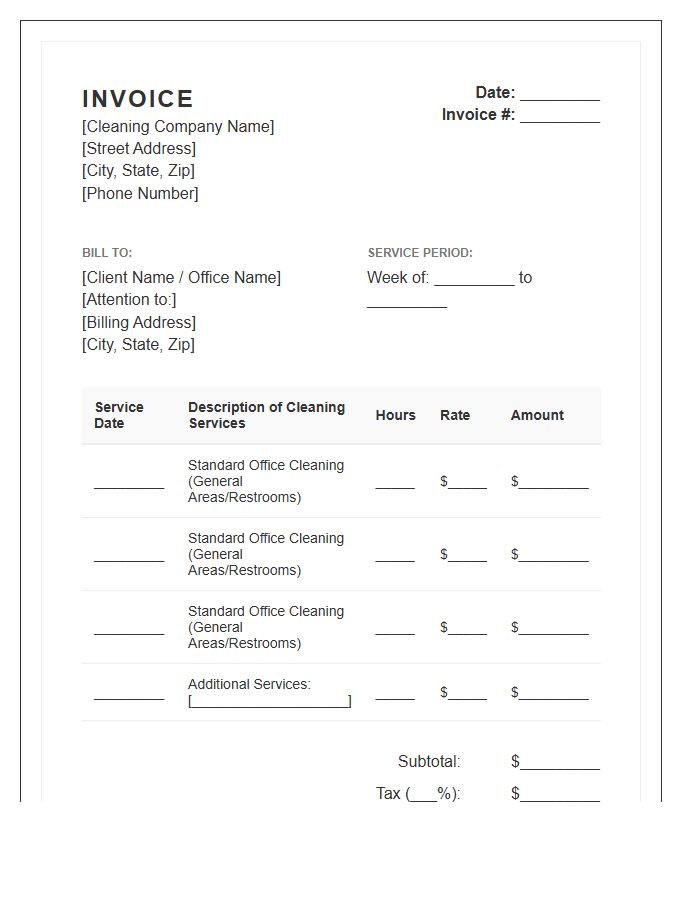 Standard Weekly Office Cleaning Invoice Template