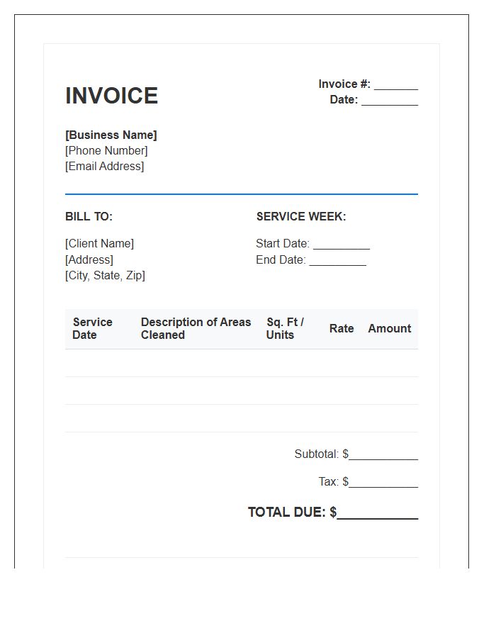 Weekly Pressure Washing Service Invoice Template