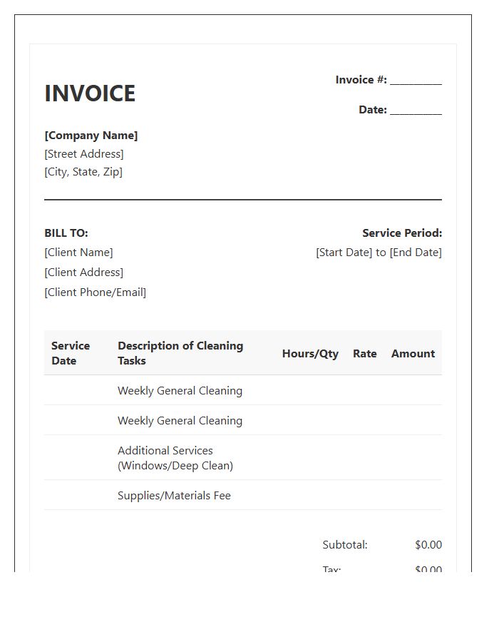 Weekly Professional Cleaning Service Invoice Template