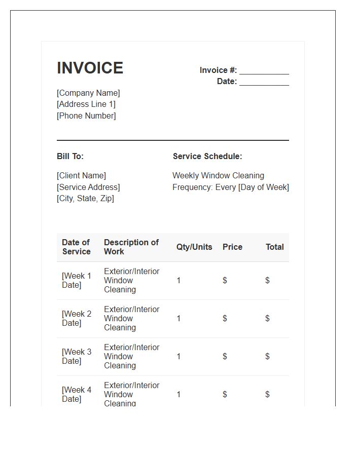 Weekly Window Cleaning Service Invoice Template