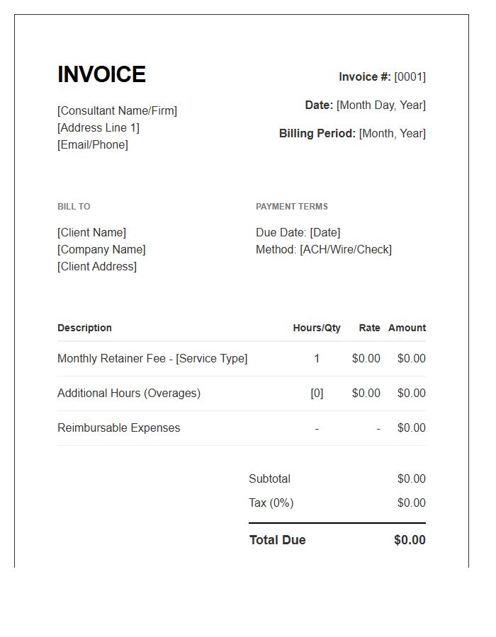 Billed Monthly Consultant Retainer Invoice Template