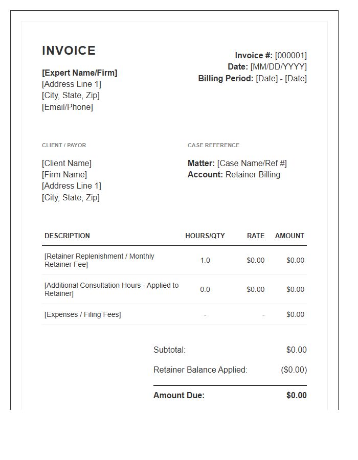 Expert Retainer Billing Invoice Template
