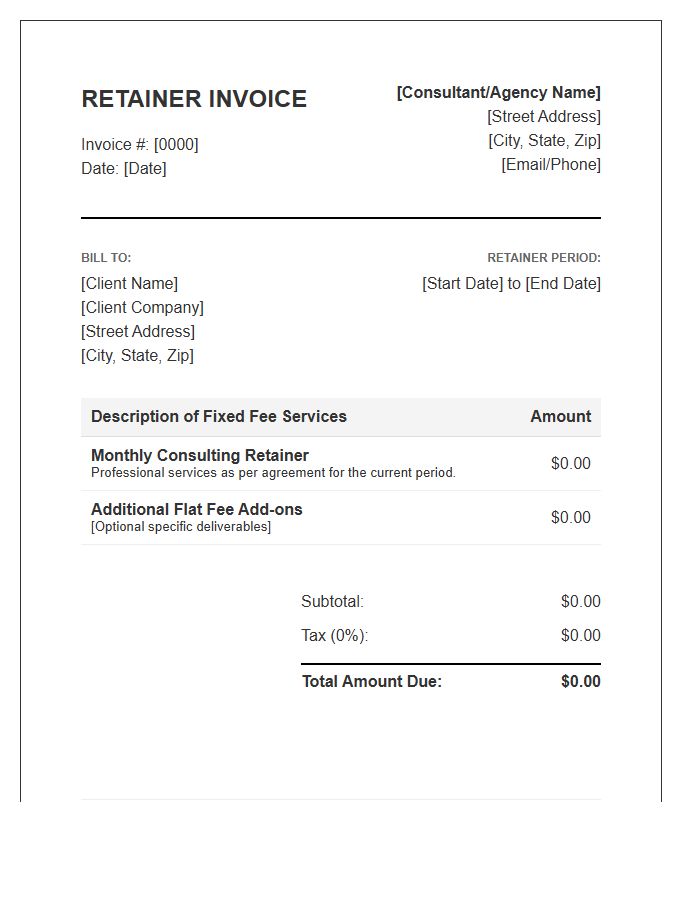Fixed Fee Consulting Retainer Invoice Template