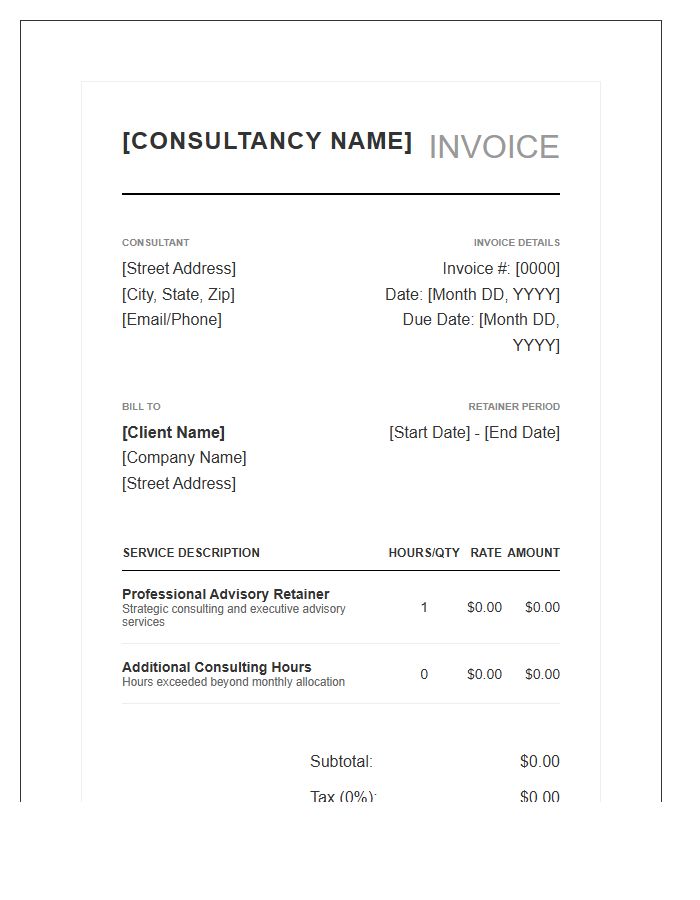 High Level Consulting Retainer Invoice Template