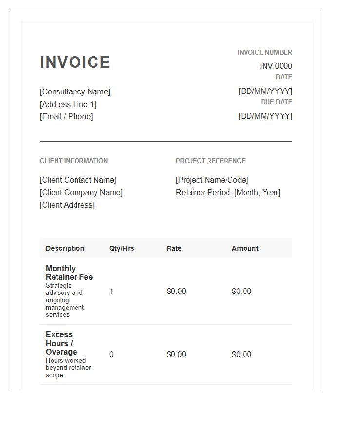 Management Consulting Retainer Invoice Template