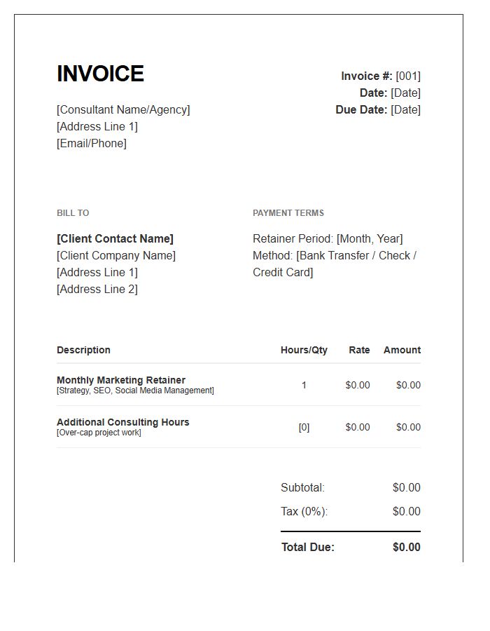 Marketing Consultant Retainer Invoice Template