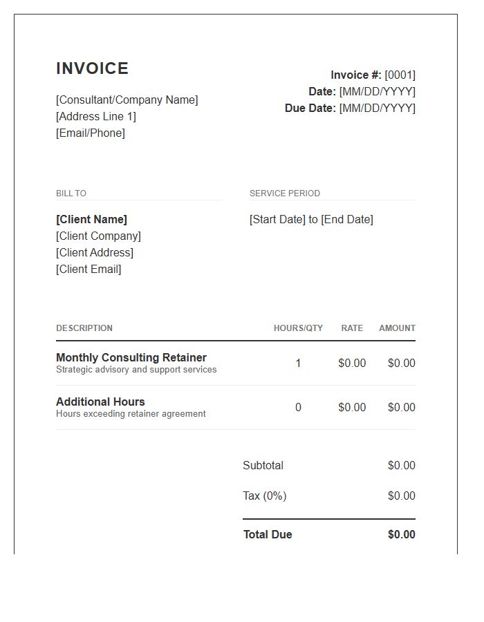 Monthly Consulting Retainer Invoice Template