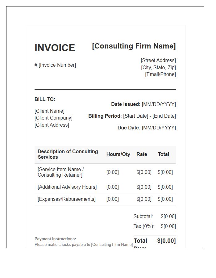 Ongoing Business Consulting Invoice Template
