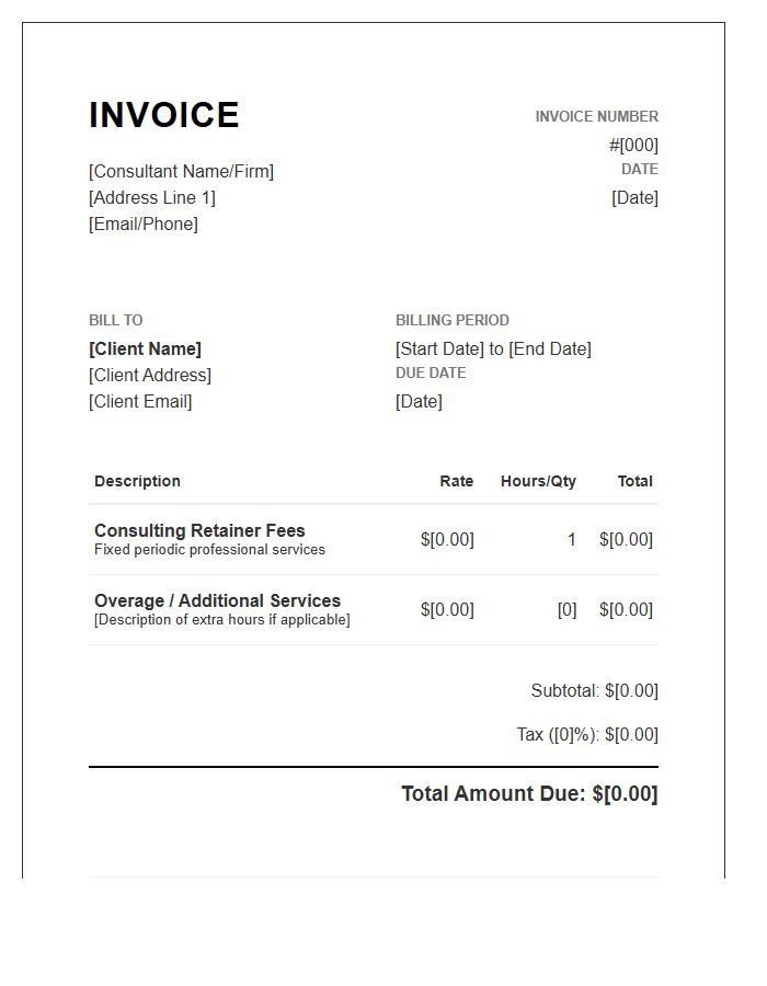 Periodic Consulting Retainer Invoice Template