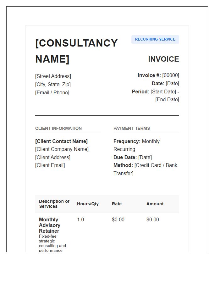 Professional Consulting Services Recurring Invoice Template