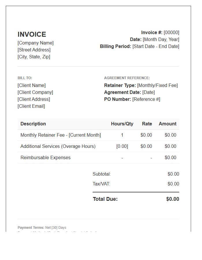 Retainer Agreement Monthly Billing Invoice Template