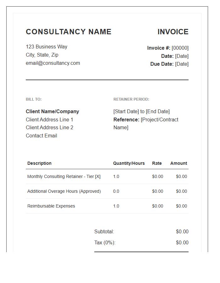 Standardized Consulting Retainer Invoice Template