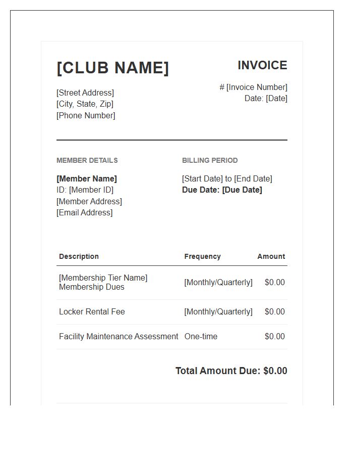 Athletic Club Periodic Membership Invoice Template