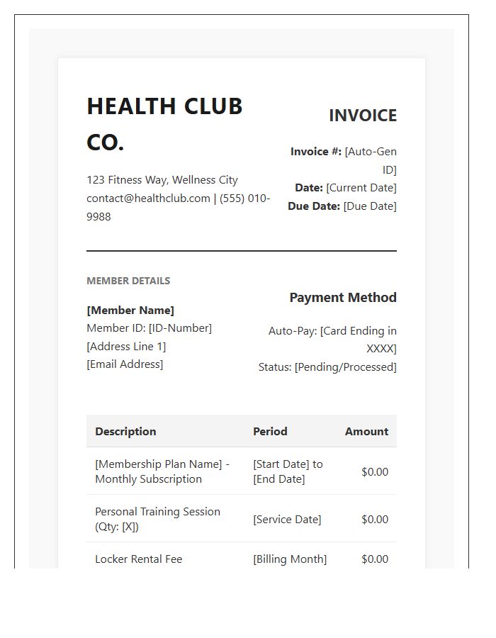 Automated Health Club Membership Invoice Template
