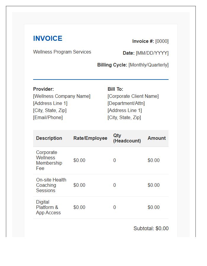 Corporate Wellness Program Recurring Invoice Template