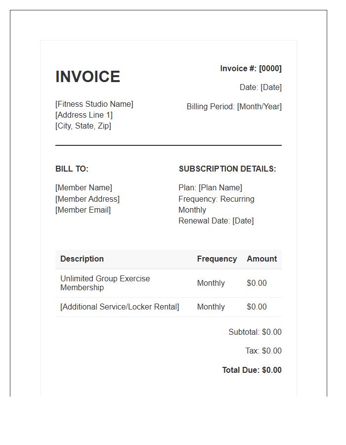 Group Exercise Recurring Billing Invoice Template