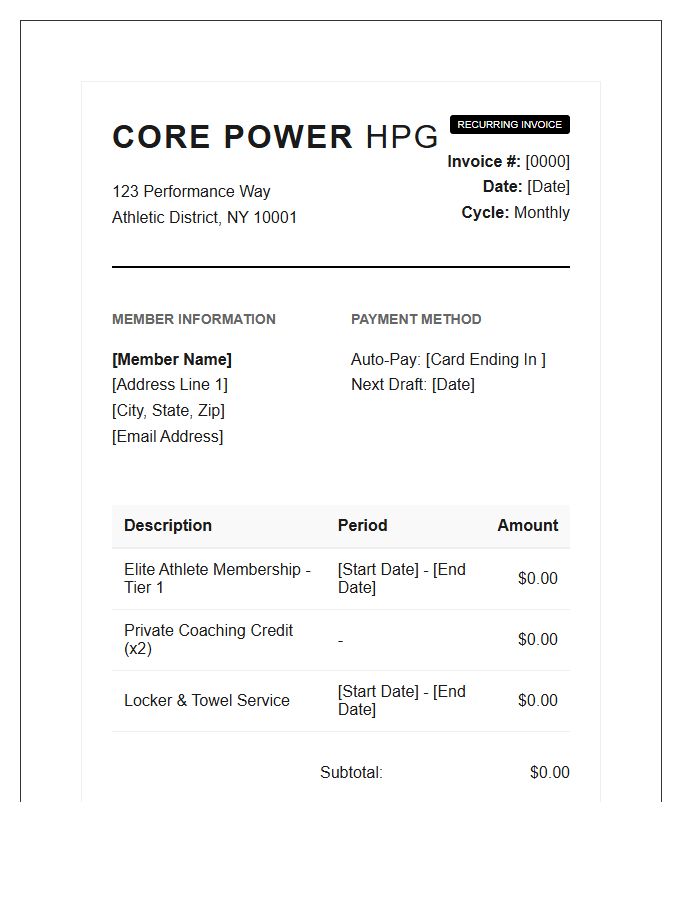 High Performance Gym Recurring Invoice Template