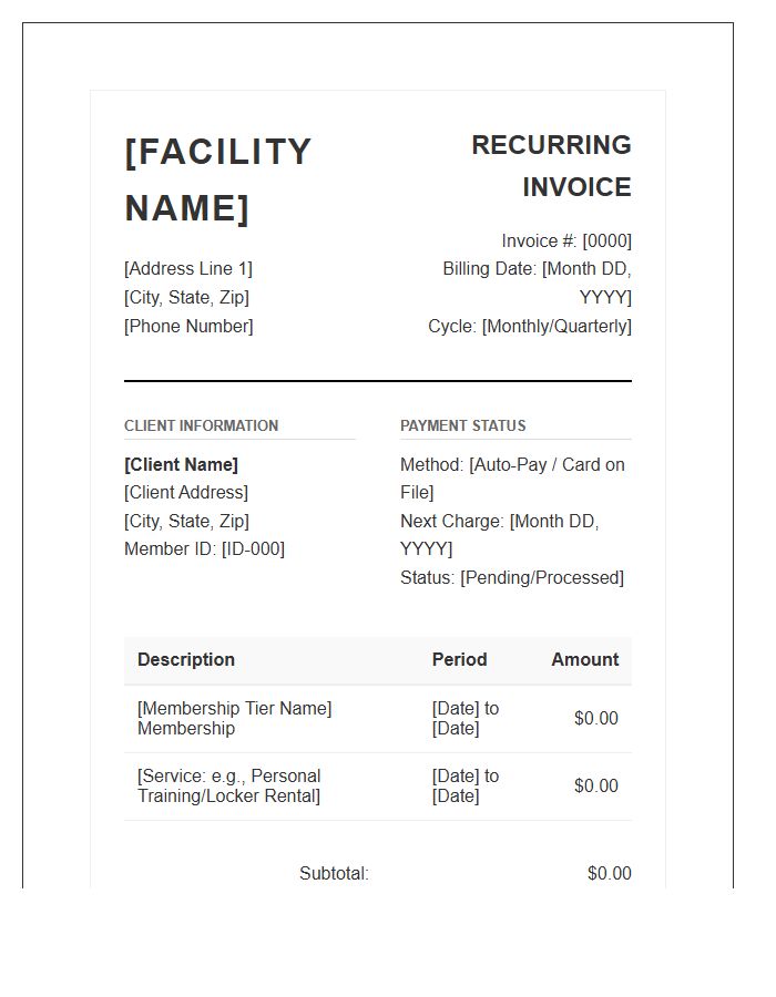 Strength Training Facility Recurring Invoice Template