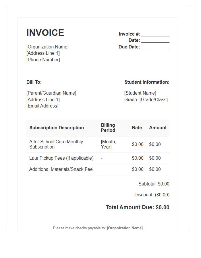 After School Care Subscription Invoice Template